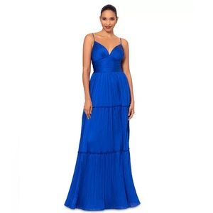 Betsy & Adam Royal Blue Tiered Maxi Gown - 10 - NWT